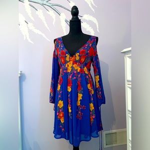 NWT Free People Size Small Covalt Blue Cutout Floral Dress